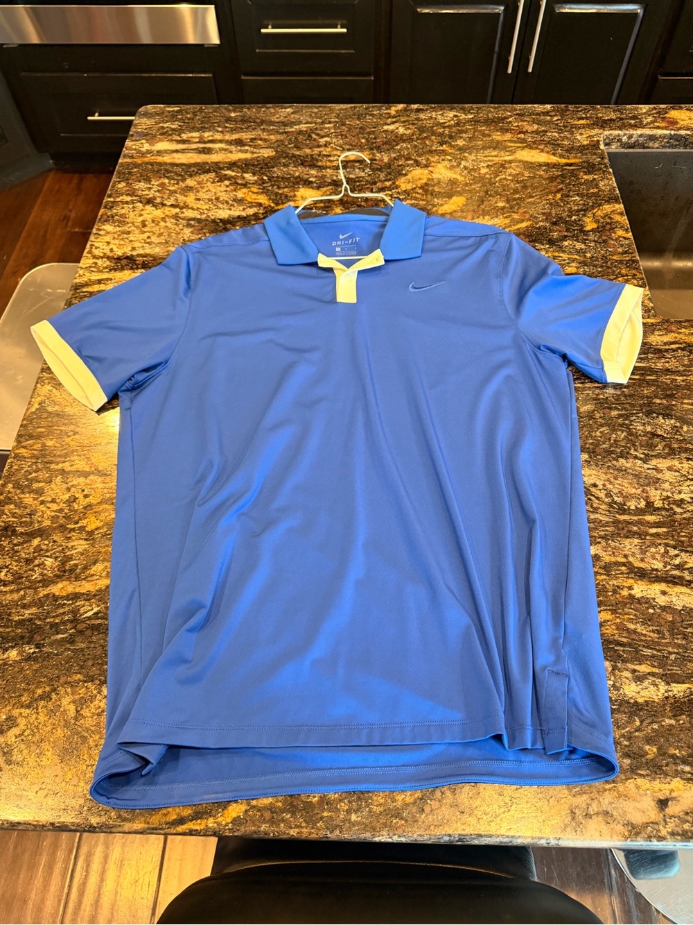Nike Blue Polo with Yellow Accent Trim Dri-Fit L 2019 PGA Bethpage Black